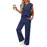 ANRABESS Two Piece Sets for Women 2026 Summer Travel Vacation Outfits Sleeveless Lounge Set Matching Wide Leg Pants Sweatsuit