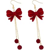Ajcotahm Red Bow Earrings, Christmas Jewelry for Women, Christmas Earrings Velvet Dangle Drop Large Chunky Flower Bow Stud Dangle