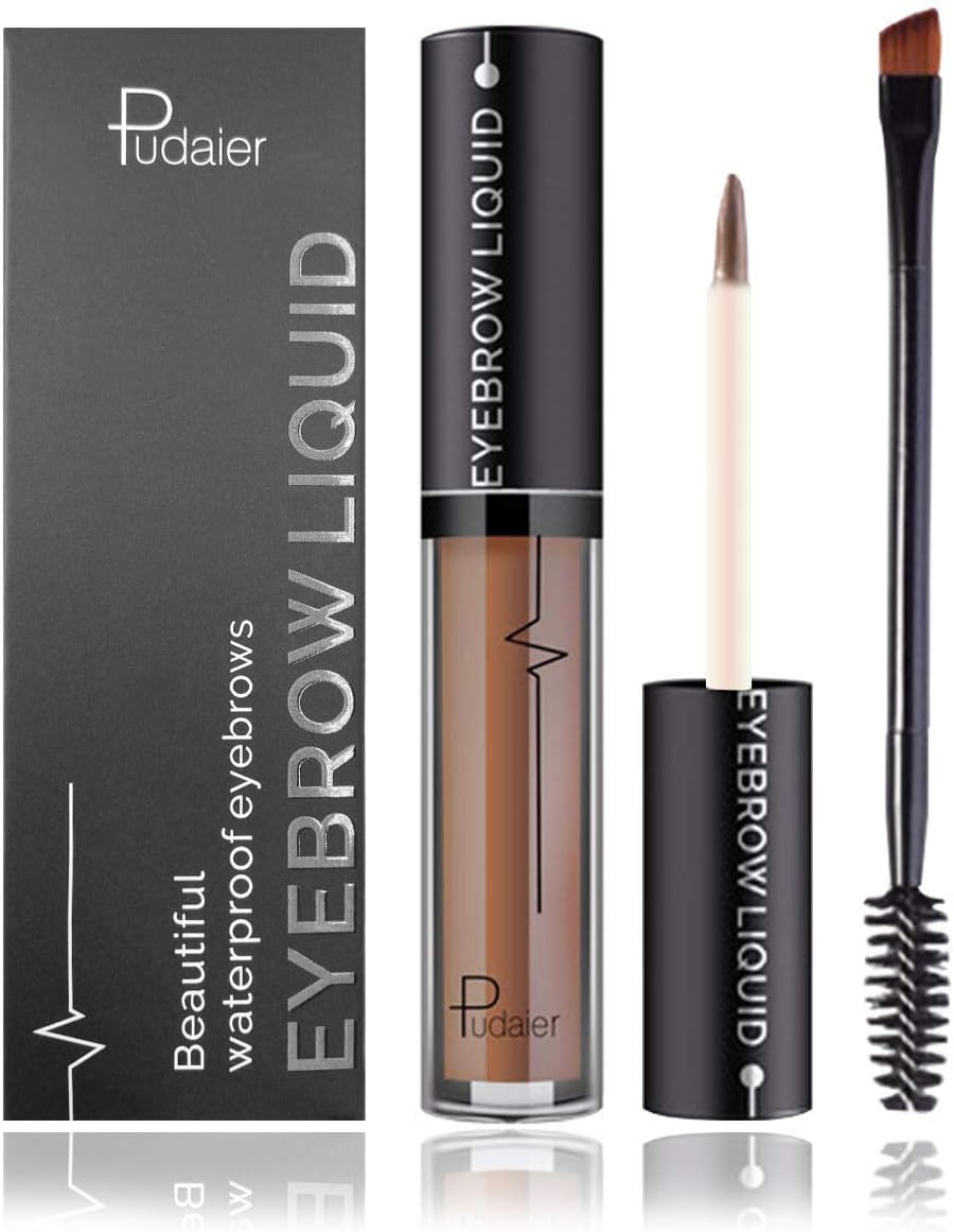 Waterproof Brow Gel- Full Natural Brows -24Hours Long Lasting Smudge-Proof Tinted Liquid Eyebrow Makeup Gels with Brush 04# Dark coffee color