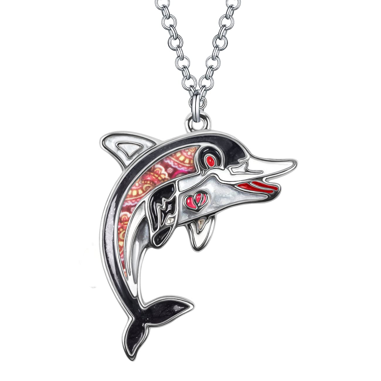 Enamel Alloy Anime Dolphin Necklace Gifts Pendant Fashion Jewelry Ocean Charms for Women Girls (Black)