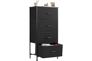 Sweetcrispy Nightstand Small Bedroom Dresser with 4 Fabric Drawers, Bed Side Furniture End Table, Wooden Top Cabinet Night Stand Dresser for Closet, Entryway, Dorm, Black