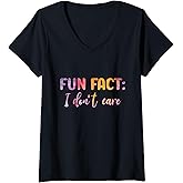 Womens Fun Fact I Don't Care Women Men Funny Tie Dye V-Neck T-Shirt