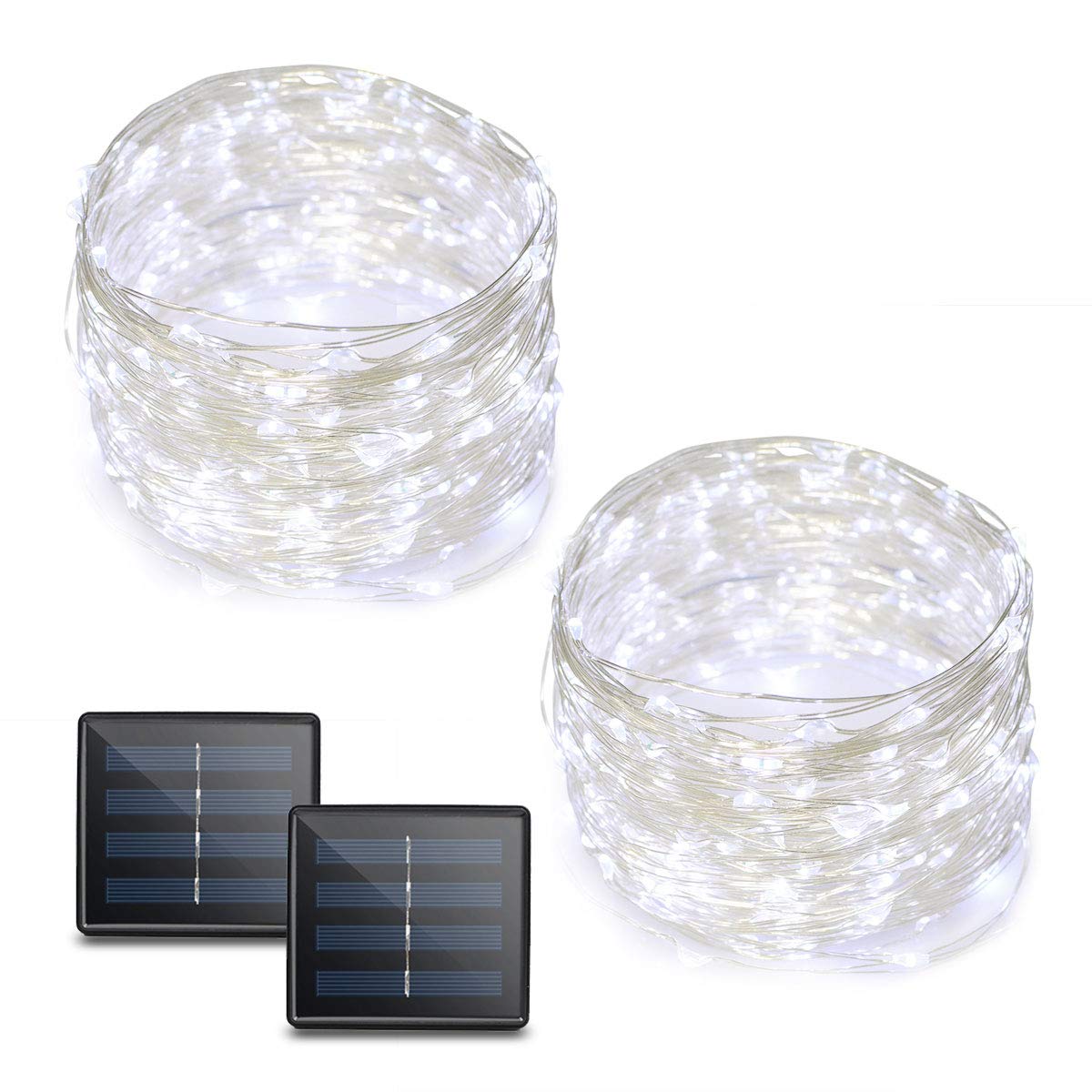 Binval Solar Fairy String Lights, 72ft 200Led, Copper Wire Led String Lights Ambiance lighting for Patio, Lawn, Garden, Landscape, Home, Wedding, Christmas Party, Xmas Tree, Waterproof (White,2-Pack)