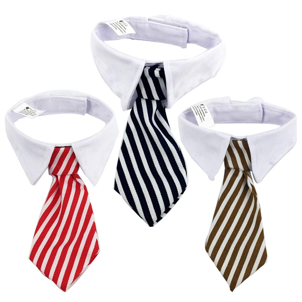 SIPLIV 3 Pieces Dog Cat Pet Stripe Bow Tie Neck Tie Pet Costume Adjustable Tie Necktie Collar for Small Dogs Puppy Grooming Accessories - L (Black, Red, Blue)