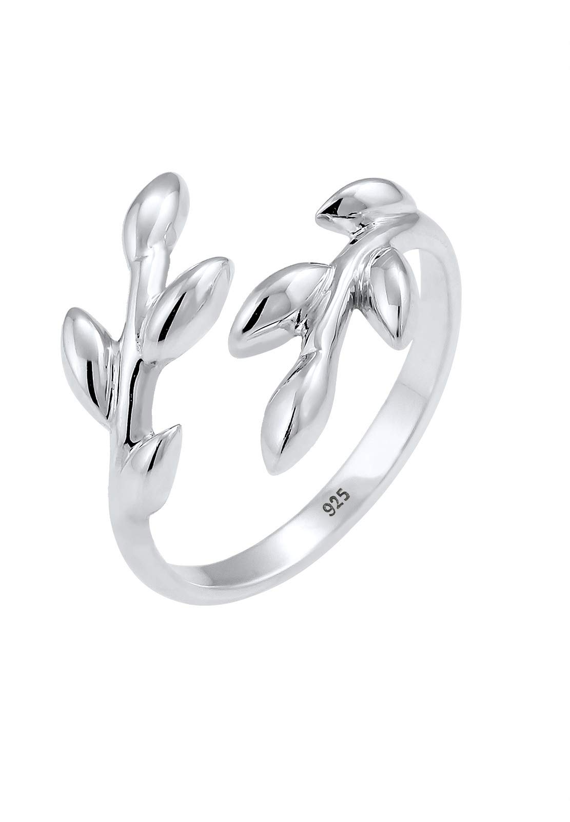 Elli Women Olive leaf twig nature 925 Silver Adjustable Ring