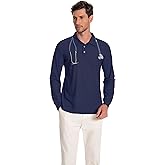 Milarlv Scrub Shirt for Men Lab Medical Polo Nurse Doctor Stand Up Collared Long Sleeve Medicine Work Top