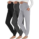 Neer 3 Pack Women's Maternity Joggers Over Belly Sweatpants Stretchy Pregnancy Lounge Pants with Pockets Winter