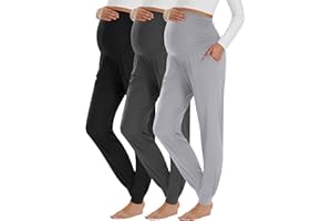 Neer 3 Pack Women's Maternity Joggers Over Belly Sweatpants Stretchy Pregnancy Lounge Pants with Pockets Fall
