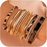 Your Always Charm Gold Bangle Bracelets for Women Leopard Print Bracelet Stack Multi Layer Chunky Cuff Bracelet Set Cheetah Print Trendy Jewelry Gifts