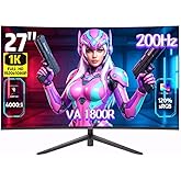 ZZA 27 Inch Curved Gaming Monitor 200Hz 180Hz 165Hz |1msMPRT |FHD 1080P Computer Monitor FreeSync|1800R|120% sRGB|HDR|Low Blue Light|HDMI DP Ports|VESA Mount|Metal Stand(No Speaker)