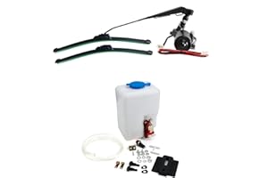 SCHRION 12V Electric Motor UTV Windshield Bottle Washer Kit Fits Polaris Ranger RZR General Golf Cart Tractor Can Am Commander UTV Full Windshield Wiper Washer Turbo Pump Kit 90 Degree Motor 2 Blade