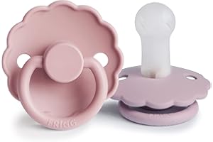 FRIGG Daisy SilkySoft Silicone Baby Pacifier | Made in Denmark | BPA-Free (Baby Pink/Soft Lilac, 6-18 Months)