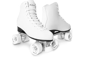 MONSPORTS Roller Skates for Women with PU Leather High-top Double Row Rollerskates, Unisex-Adult Indoor Outdoor Derby Skate with Adjustable Fast Braking for Beginner