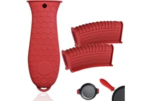 HZMM 3 Pack Silicone Hot Handle Holder, Assist Pan Handle Sleeve Pot Holders Cast Iron Skillets Handles Grip Covers NonSlip Heat Resistant for Pots Enameled Casserole Metal Frying Pans Cookware, Red