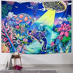 Amhokhui Blacklight Astronaut Tapestry UV Reactive