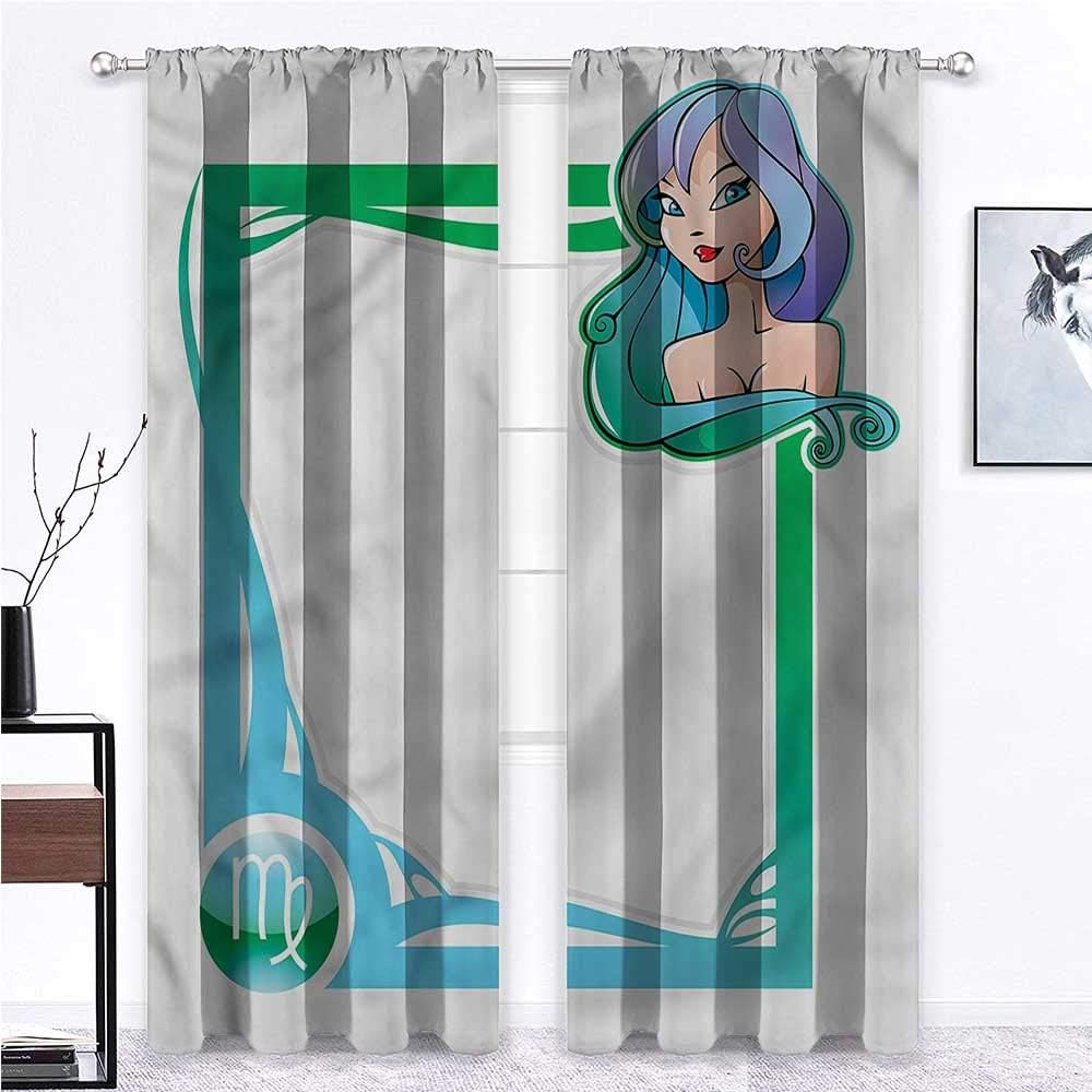 GugeABC Farmhouse Curtains Zodiac Virgo Panel Thermal Insulated Light Blocking Drape Cartoon Frame Girl 108 x 84 Inch (2 Panels)