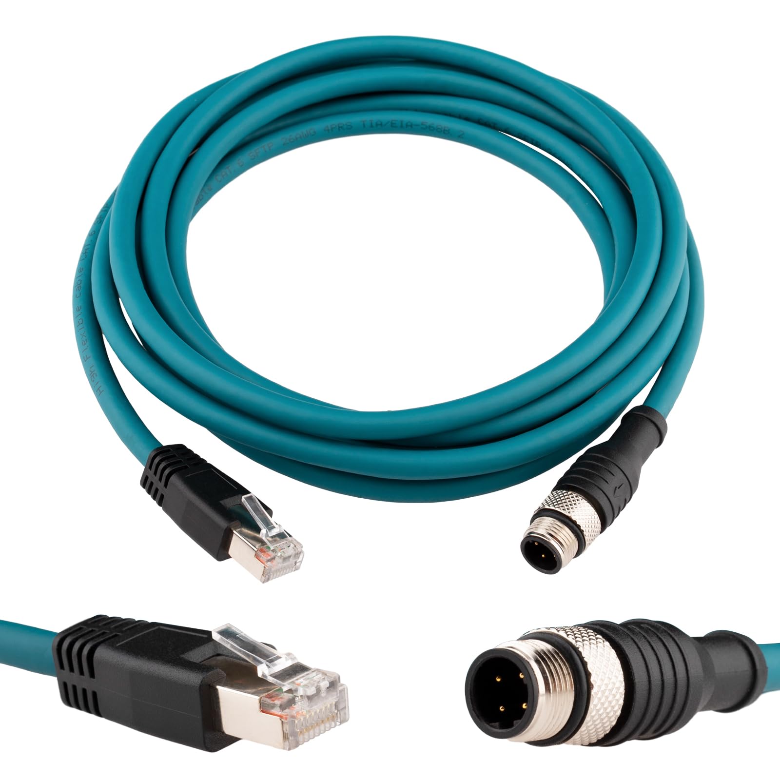 Lonlonty M12 4 Pin D-Code to RJ45 Industrial Ethernet Cable (3.2 ft), Profinet/EtherCAT Compatible, 10Gbps Shielded Patch Cord for PLC, Cognex and Automation