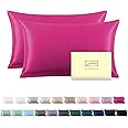 Silk Pillow Cases 2 Pack Soft Breathable and Sliky Queen Size Pillow Cases Set of 2,Natural Mulberry Satin Silk Pillowcase with Hidden Zipper for Hair and Skin (Hot Pink,20"X 30",2pcs)