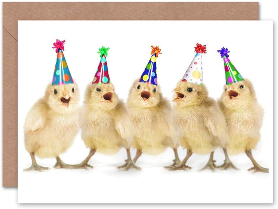Wee Blue Coo HAPPY BIRTHDAY PARTY CHICKS BLANK GREETINGS CARD ART, 12.5 x 17.5 cm