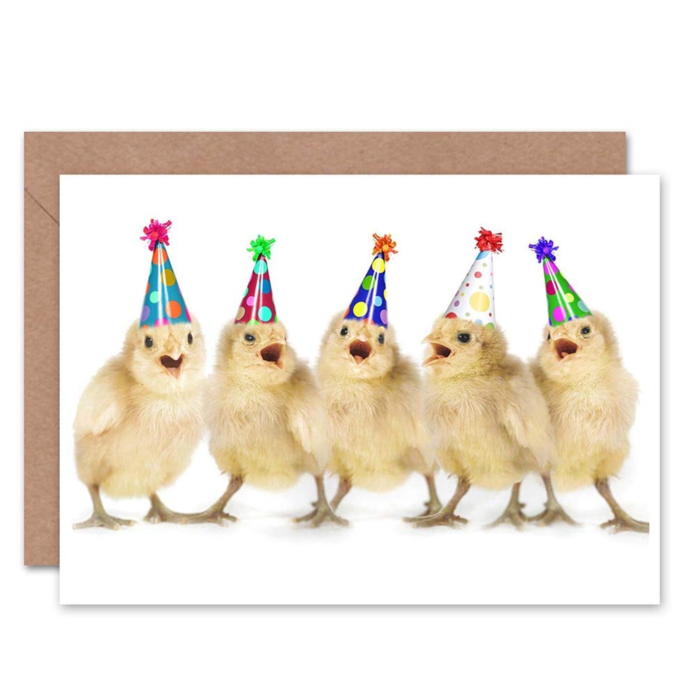 Wee Blue Coo HAPPY BIRTHDAY PARTY CHICKS BLANK GREETINGS CARD ART