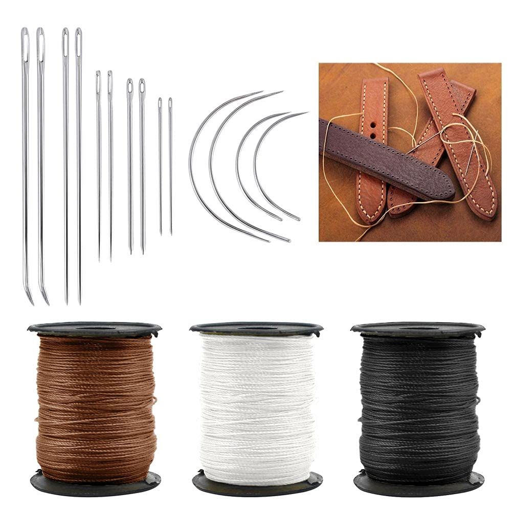 Yontree 17 Upholstery Kit, Heavy Duty Nylon Thread and Needle, Curved Sewing Needle for Canvas, Leather, Carpet (Brown, Black, White)