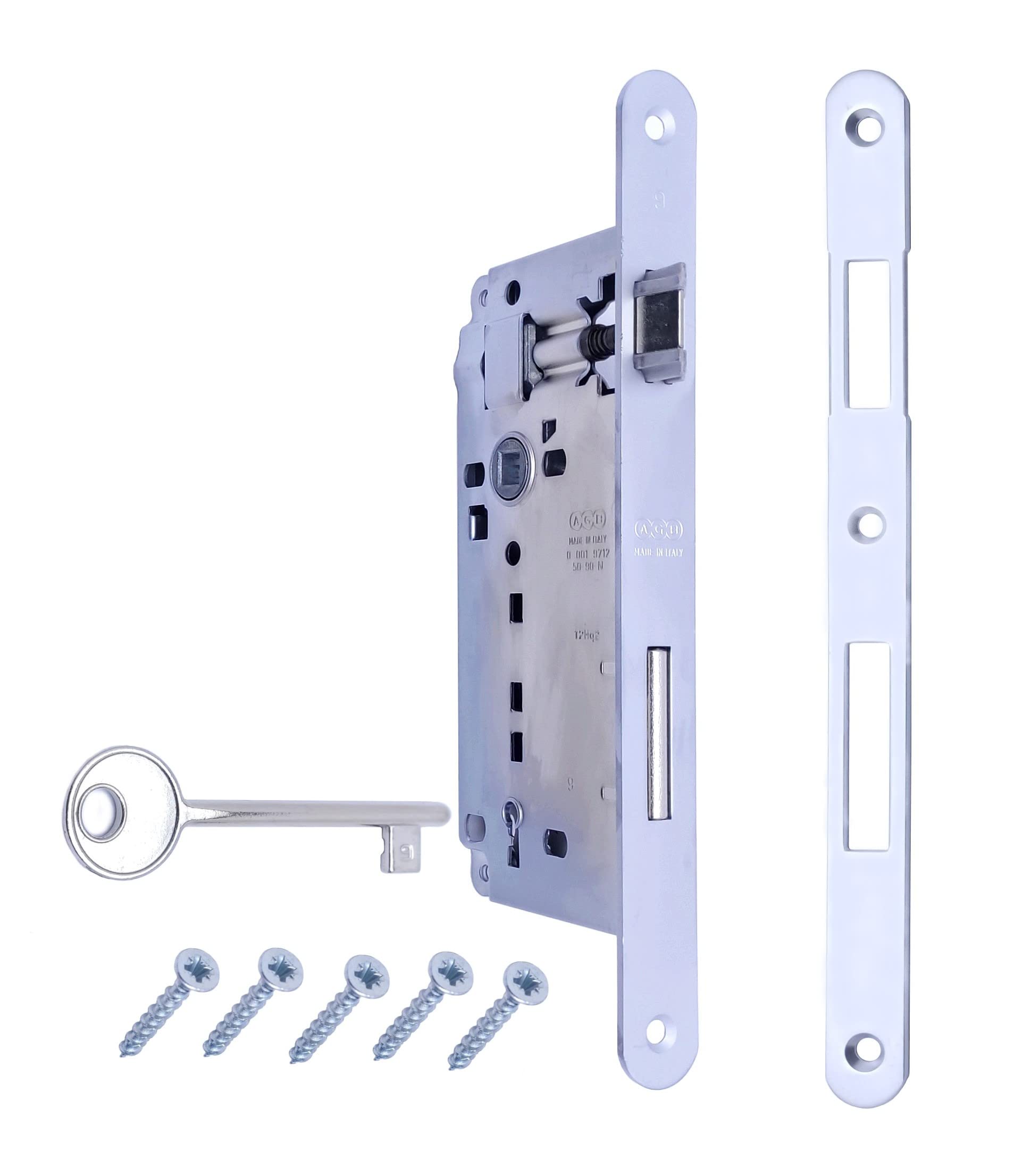 Lock for Recessed Internal Door, Door Locks AGB series PATENT GRANDE (Fr. 22x238, In. 90, En. 50, Qu. 8., KEY SCROCCO CATENACCIO, MATT CHROME)