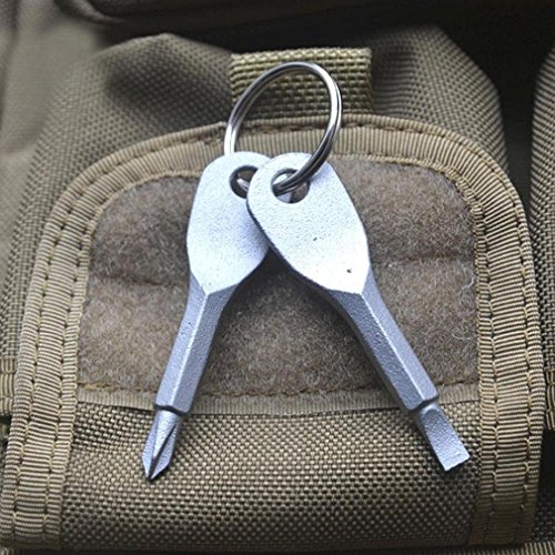Pocket Tool Mini Tool Screwdriver Set 2 Key Stainless Steel Keychain EDC Outdoor Multifunction Keychain (White)
