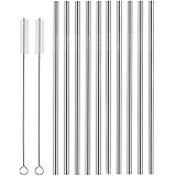 Set of 10 Stainless Steel Straws, HuaQi Straight Reusable Drinking Straws 10.5'' Long 0.24'' Dia for 30 oz Tumbler and 20 oz Tumbler, 2 Cleaning Brush Included (10 Straight Straws + 2 Brushes）