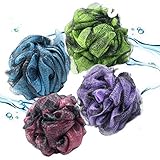 Modern Skin Labs  Loofah Shower Pouf Pack with 4 Mesh Sponge Scrubbers and Hanging Hooks