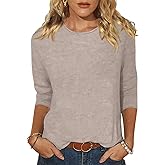 EADINVE Women's Casual 3/4 Sleeve T-Shirts Round Neck Cute Tunic Tops Basic Tees Blouses Loose Fit Pullover