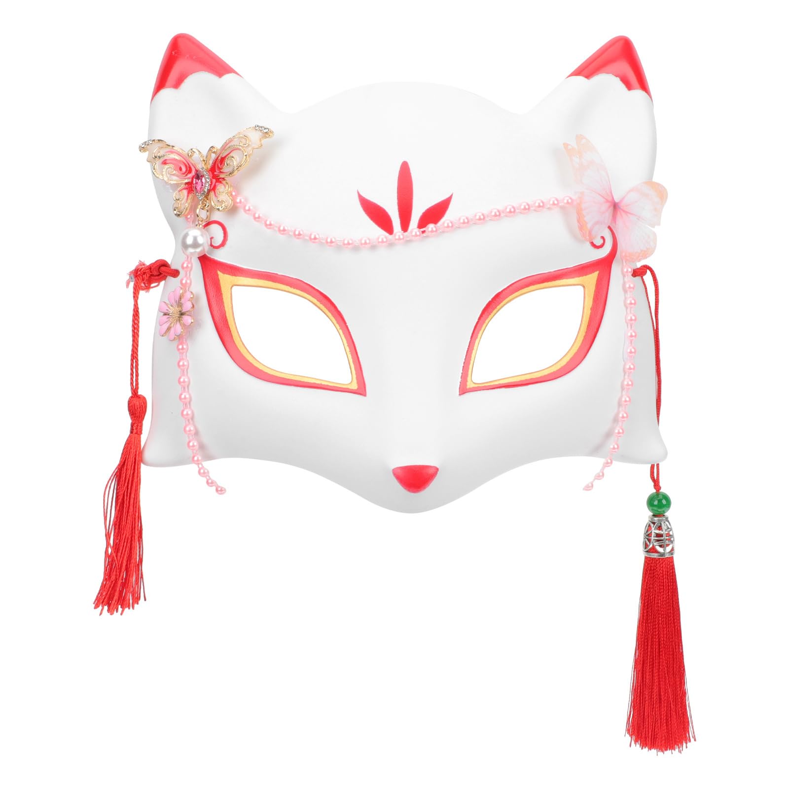 SEWACC Japanese Cat Fox Masks Japanese Style Plastic Hand Painted Cosplay Masks for Halloween Festival Dresss Up (White)