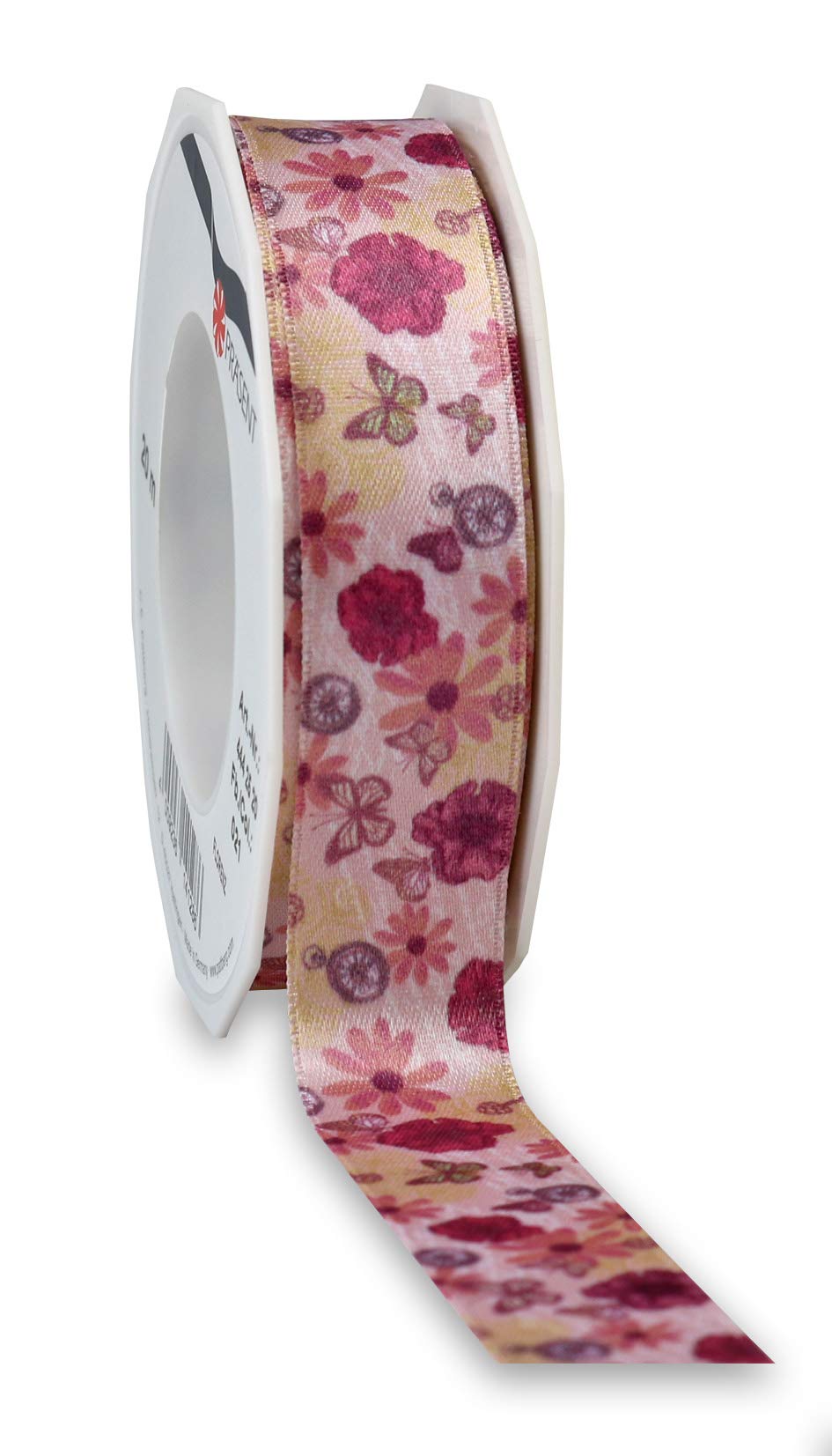 Präsent - Florenz Printed Satin Ribbon Old Rose 25 mm Width, 20 m Length