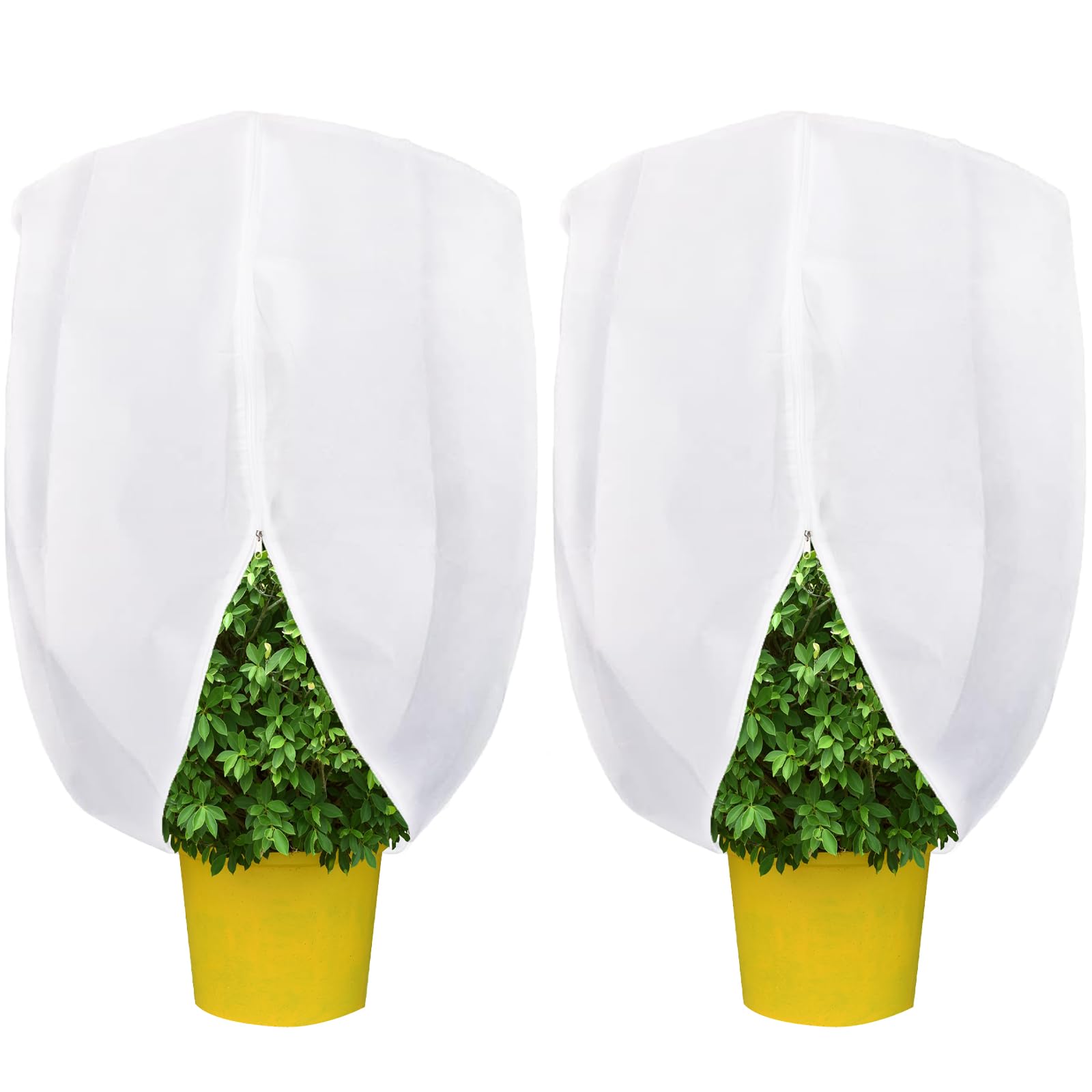 Garden Fleece Bags for Plants large 80gsm, 2 Pack 2.4 x 2m, Horticultural Fleece for Plants, Warming Plant Fleece Frost Protection Jackets w/ Zipper & Drawstring for Tree Winter Outdoor Cold Weather