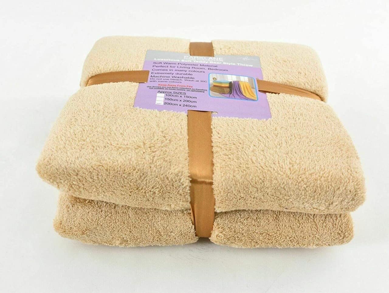 XXR TEDDY BEAR FLEECE THROW OVER BED LARGE BEDSPREAD SOFT CUDDLY WARM SOFA BLANKE (Beige, Double (150 x 200) CM)