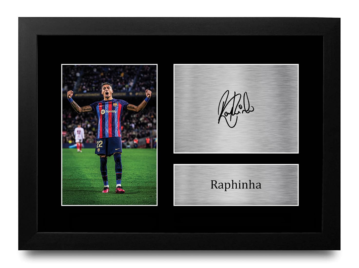 HWC Trading FR A4 Raphinha Barcelona Gifts Printed Signed Autograph Picture for Football Fans and Supporters - A4 Framed