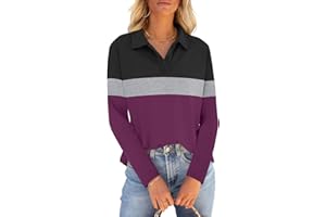 PGANDS Womens Collared Polo Shirts Long Sleeve V Neck Button Down Casual Athletic Tops Golf Sport Tee