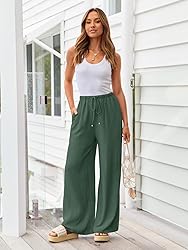 LILLUSORY Linen Wide Leg Pants Womens Palazzo Flowy