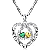 Zoeniya Birthstone Necklaces for Women I Love You for Always and Forever Heart Pendant Necklace Anniversary Jewelry Christmas Valentine Mothers Day Birthday Gifts for Her Wife Girlfriend