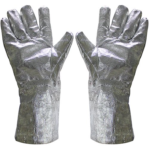 Funshowcase 15" Aluminized Safety Melting Furnace Gloves Refining Casting Gold Silver Copper Metal Glass Heat Resistant 1832 Fahrenheit