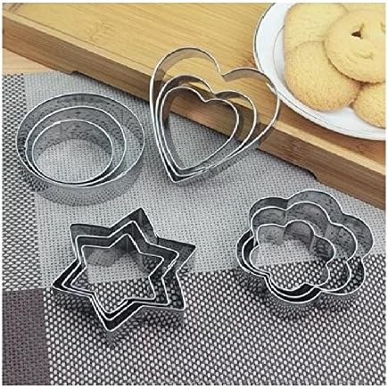 Cookie Cutter Mold Vegetable Fruit Cutter Shapes Set Stainless Steel(12pcs)3 Stars Shape 3 Flowers Shape 3 Round Shape 3 Hearts Shape