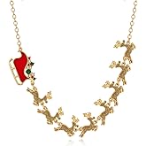 PINK TOWN Gold Christmas Necklace for Women Trendy Red Christmas Sled Elk Choker Necklace Xmas Theme Charm Necklace Fashion Christmas Holiday Winter Party Jewelry