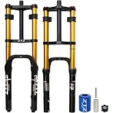 Exceedhub 20 Inch 4.0 Fat Tire Bike Air Suspension Fork - 180mm Travel, 135mm Hub Spacing, Straight Tube MTB Manual Lockout QR 9mm, Double Shoulder Bicycle Front Forks for Fat Snow Beach E-Bike