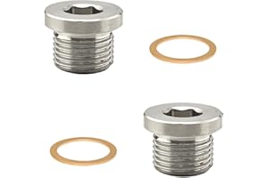 I Little Bamboo M18 X 1.5 Thread O2 Oxygen Sensor Plug with Copper Washer, 304 Stainless Steel Universal Inner Hex Head Plug - 2 Pack