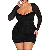 Floerns Women's Plus Size Sweetheart Neck Mini Dress Lace Trim Bodycon Dresses