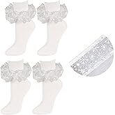 LSULIBYB Women Christmas Ruffle Ankle Socks, Snowflake Pattern, Adult Foldover Cuff Double Lace Frilly Socks 6-11, White Red Green (US, Numeric, 6, 11, Regular, Regular, 2 Pairs White)