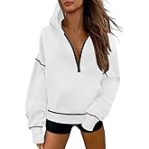 Fisoew Womens Half Zip Hoodies Casual Long Sleeve Oversized Fall Sweatshirts Contrast Stitch Loose Pullover Tops