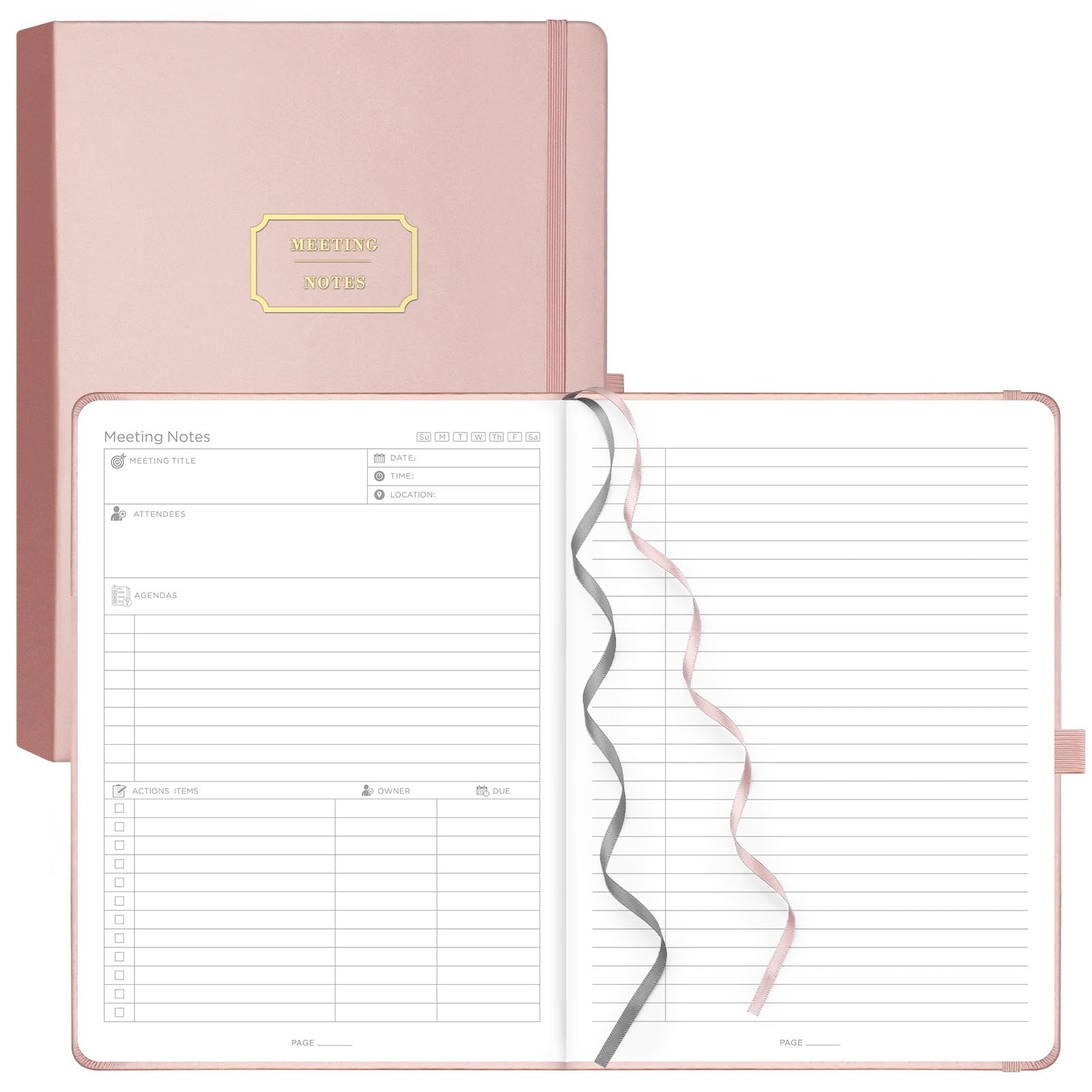 EMSHOI Meeting Notebook for Work with Action Items - 320 Pages, B5 Business Planner, Hardcover Meeting Minutes To Do List Notebook Project Notepad Journal for Women Men, 19 x 25cm, RoseGold — image 1