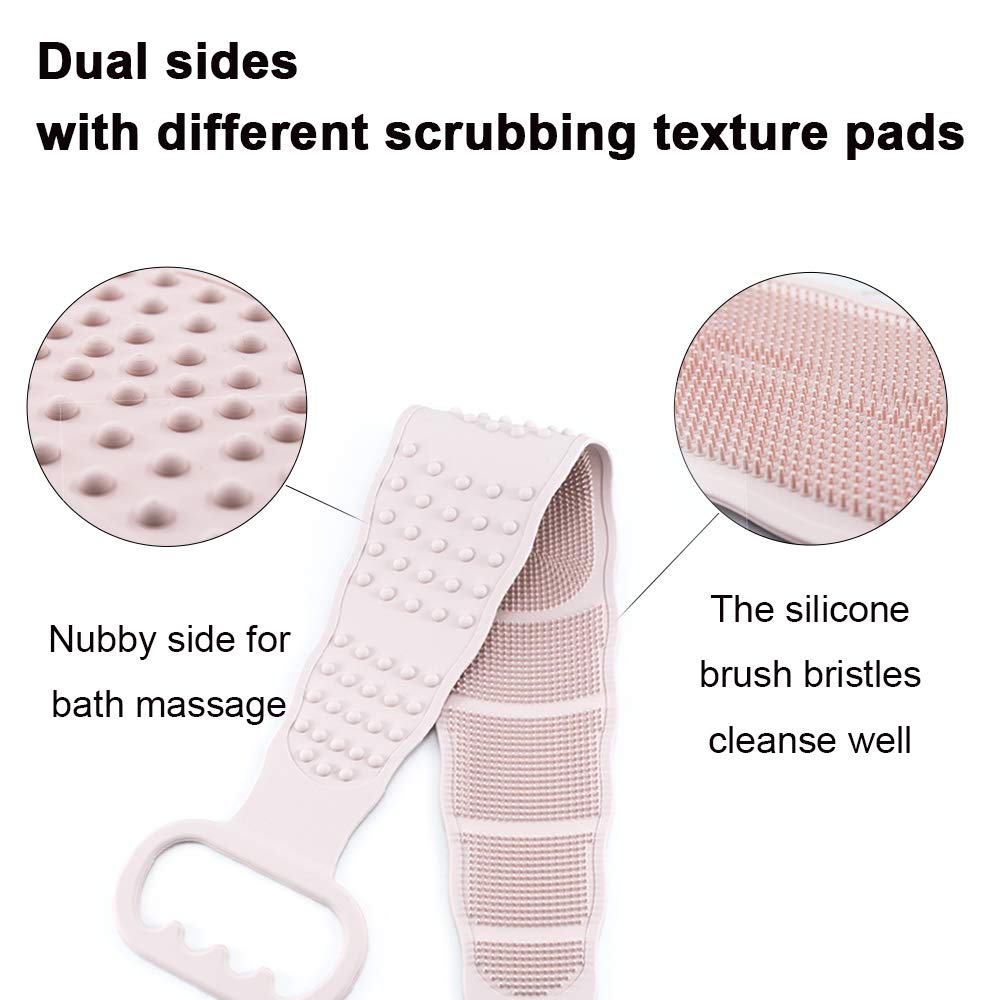BAIMEI Shower Silicone Back Scrubber, Handle Body Washer, Exfoliating Texture Scrubbing Pad for Shower (Pink) : Beauty