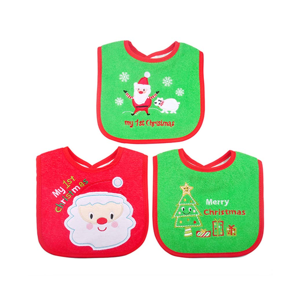 EXCEART Exceart Baby Christmas Bib Waterproof Polyester Cotton Soft Absorbent Baby First Christmas Bibs for Newborns 11.4X7.7 Inch Machine Washable Holiday Feeding Accessory