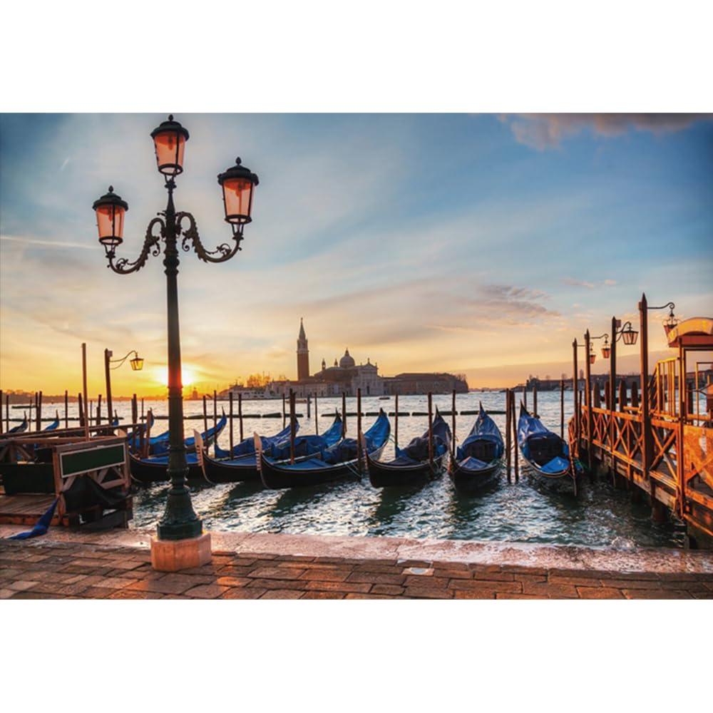YongFoto 7x5ft Photography Backdrop Traditional Italian Gondolas in Europe Venice Church San Giorgio Maggiore Sunrise Photo Background Backdrops Photography Video Party Kids Wedding Photo Studio Props